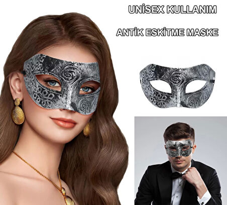 Gümüş Renk Antik Tarz Balo Maskesi