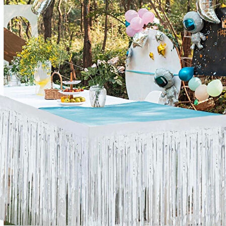 Gümüş Metalize Masa Eteği 275x75 Cm – Kendinden Yapışkanlı