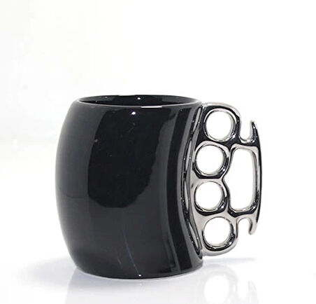 Porselen Muşta Tasarımlı Kupa Bardak Siyah