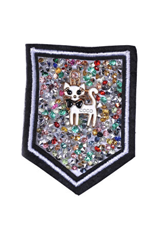 Aplike Ütü İle Yapışan Taşlı Kedi Arma 5 cm