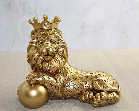 Polyester Dekoratif Taçlı Aslan Figürü
