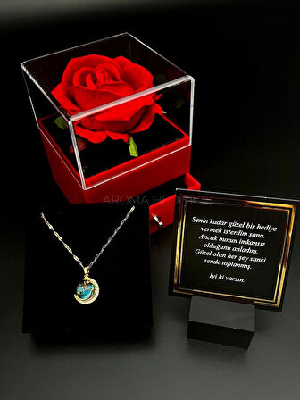 14 AYAR ALTIN KAPLAMA GÖKYÜZÜ KOLYE GÜLLÜ KUTU ÇEKMECELİ