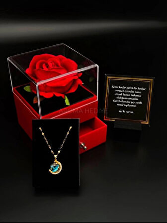 14 AYAR ALTIN KAPLAMA GÖKYÜZÜ KOLYE GÜLLÜ KUTU ÇEKMECELİ