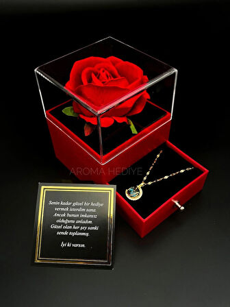 14 AYAR ALTIN KAPLAMA GÖKYÜZÜ KOLYE GÜLLÜ KUTU ÇEKMECELİ