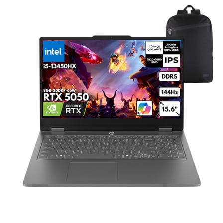 Lenovo LOQ Essential 15IRX1 i5-13450HX 32-GBDDR5 2 TBSSD RTX5050 (8GB-GDDR7-65W) 15.6" FHD 144HZ Windows 11 Home + QB Sırt Çantası 83SC000QTRQB47