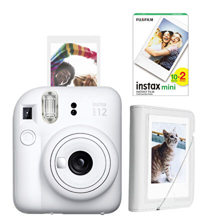 Fujifilm Instax Mini 12 Beyaz Fotoğraf Makinesi 20'li Film ve Mini Albüm Seti