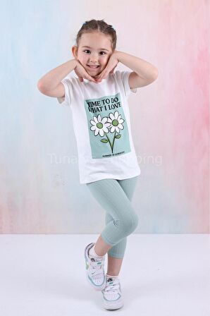 Kız Çocuk Şortlu Fitilli Kapri Tayt Kompak T-Shirt Alt Üst Takım