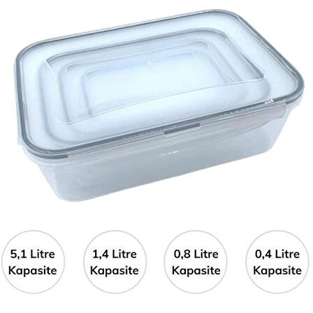 İpek Yıldızı® 4lü İç İçe Sızdırmaz Contalı Kilitli Kapaklı Plastik Erzak Saklama Kapları LC315