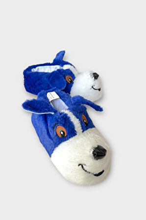 Unisex Sevimli Köpek Figürlü Kaymaz ve Ses Yapmaz Taban Ev Panduf MAVİ