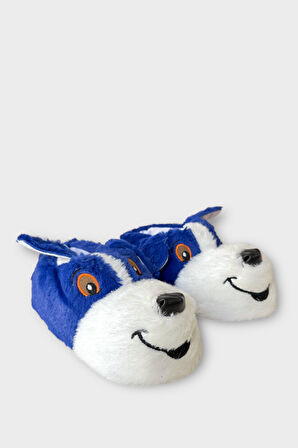 Unisex Sevimli Köpek Figürlü Kaymaz ve Ses Yapmaz Taban Ev Panduf MAVİ