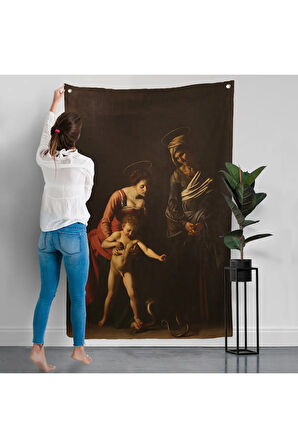 Caravaggio - Madonna ve Çocuk, Aziz Anne ile Duvar Örtüsü-7359
