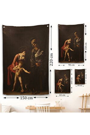 Caravaggio - Madonna ve Çocuk, Aziz Anne ile Duvar Örtüsü-7359
