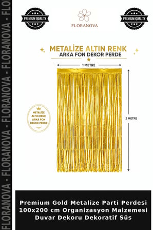 Premium Gold Metalize Parti Perdesi 100x200 cm Organizasyon Malzemesi Duvar Dekoru Dekoratif Süs