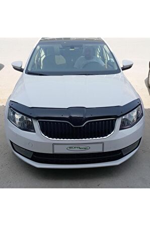 Skoda Octavia Ön Kaput Koruma Rüzgarlığı 3mm Akrilik (ABS) Parlak Siyah Deflektör 2013->