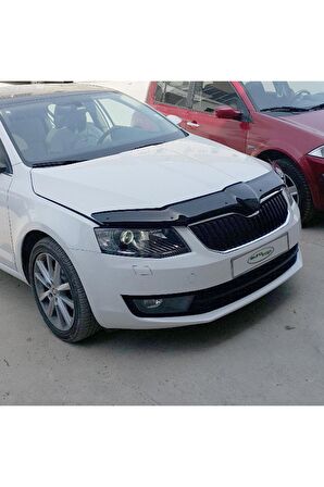 Skoda Octavia Ön Kaput Koruma Rüzgarlığı 3mm Akrilik (ABS) Parlak Siyah Deflektör 2013->