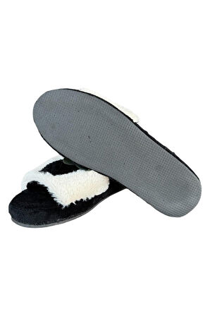 Çilek Desen Peluşlu Kadın Ev Terliği SİYAH