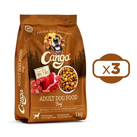 Cango Yetişkin Köpek Maması Etli (BİFTEKLİ) 1kg x 3 Adet