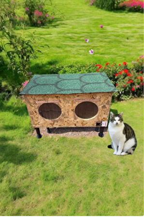 Kedi evi kedi yuvası kedi Barınağı iki bölmeli iki yetişkin kedili su ve ısı yalıtımlı çatısı açılabilir yüksek ayaklı