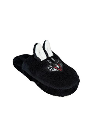 Önü Kapalı Tavşanlı Peluş Kadın Ev Terliği SİYAH