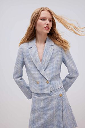 DeFacto Crop Ceket Yaka Tweed Blazer Ceket C5237AX24SMBE503