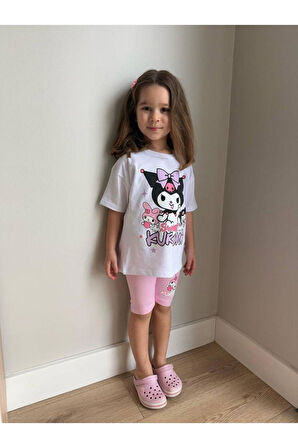 Karakter Baskılı T-shirt ve Taytlı Alt Üst Kız Çocuk Takım (2-8 Yaş)