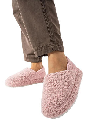 Kadın Lastikli Kaymaz Taban Peluş Havlu Kumaş Ev Ayakkabısı Panduf PUDRA