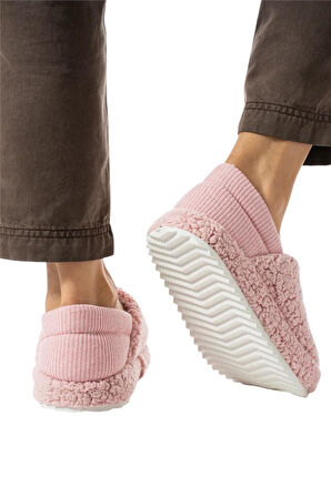 Kadın Lastikli Kaymaz Taban Peluş Havlu Kumaş Ev Ayakkabısı Panduf PUDRA