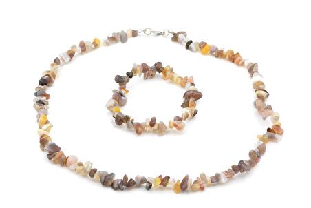 HAKİKİ DOĞAL KIRIK TAŞ BOTSWANA AKİK TAŞI BİLEKLİK VE KOLYE SETİ