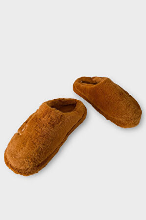 Önü Kapalı Ayıcık Baskılı Peluş Kadın Ev Terliği TABA