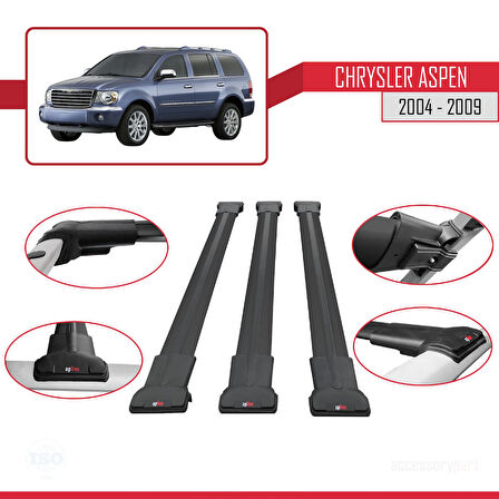 Chrysler Aspen 2004-2009 Arası ile Uyumlu FLY Model Ara Atkı Tavan Barı Siyah 3 Adet