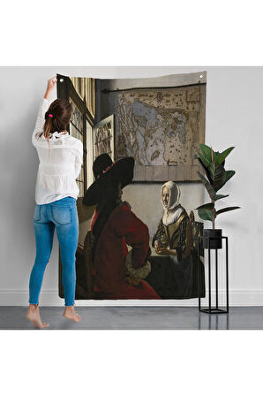 Johannes Vermeer - Memur ve Gülen Kız Duvar Örtüsü - Officer and Laughing Girl-7366