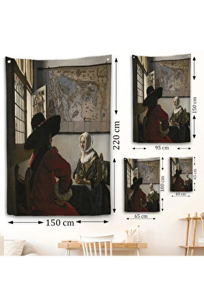 Johannes Vermeer - Memur ve Gülen Kız Duvar Örtüsü - Officer and Laughing Girl-7366