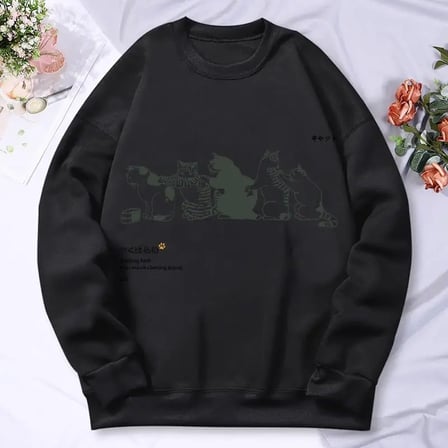 Karikatür Kedi Baskı Kadın Hoody Sonbahar Yumuşak Sıcak Kazak Kore Büyük Boy Kapşonlu Basit T