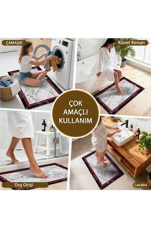 Banyo Paspası, Yumuşak Banyo Halısı, Kaymaz Dot Tabanlı, Yıkanabilir - 60x100