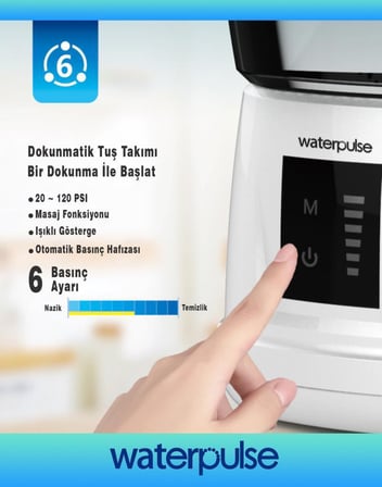 WaterPulse WP-V700Plus-W Water Flosser Profesyonel, Masajlı, 1000ml Diş/Protez Bakım ve Ağız Duşu