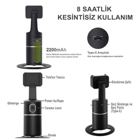 NPO PHPro-P Akıllı 360° Yüz ve Vucut Takipli,Şarjlı, Yapay Zeka Destekli Canlı Yayın Telefon Gimbalı