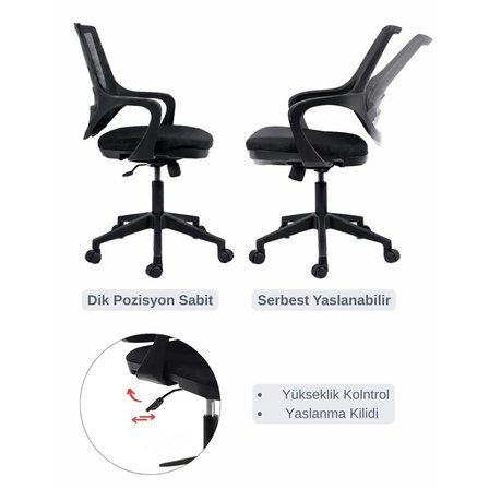 City Çalışma Sandalyesi, Büro Ofis Sandalyesi, Ofis Koltuğu, Çalışma Koltuğu - Siyah