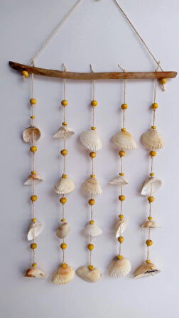 Sarı Boncuklu Deniz Kabuğu Figürlü Rüzgar Gülü