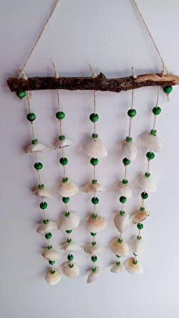 Yeşil Boncuklu Deniz Kabuğu Figürlü Rüzgar Gülü