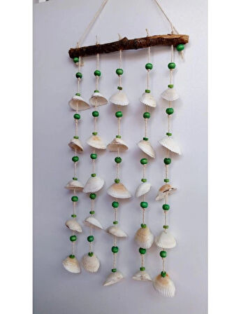 Yeşil Boncuklu Deniz Kabuğu Figürlü Rüzgar Gülü