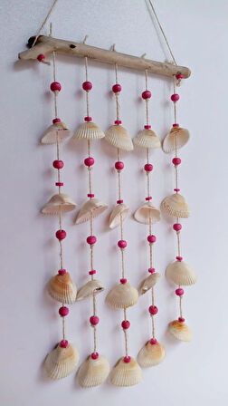 Pembe Boncuklu Deniz Kabuğu Figürlü Rüzgar Gülü