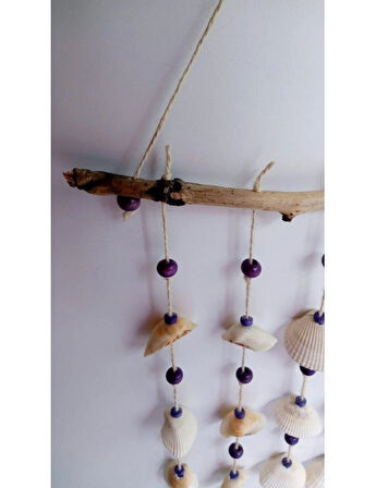 Mor Boncuklu Deniz Kabuğu Figürlü Rüzgar Gülü