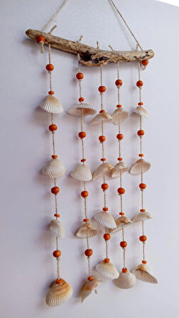 Turuncu Boncuklu Deniz Kabuğu Figürlü Rüzgar Gülü