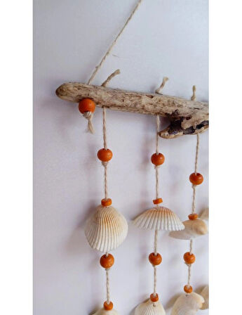 Turuncu Boncuklu Deniz Kabuğu Figürlü Rüzgar Gülü