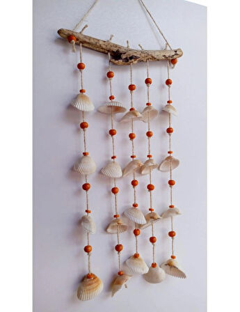 Turuncu Boncuklu Deniz Kabuğu Figürlü Rüzgar Gülü