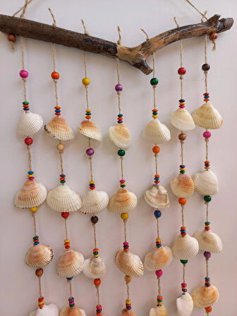 Renkli Boncuklu Deniz Kabuğu Figürlü 7'li Rüzgar Gülü