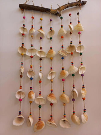 Renkli Boncuklu Deniz Kabuğu Figürlü 7'li Rüzgar Gülü