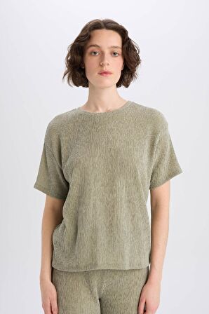 DeFacto Relax Fit Bisiklet Yaka Bürümcük Kısa Kollu Tişört C3843AX25SPKH418