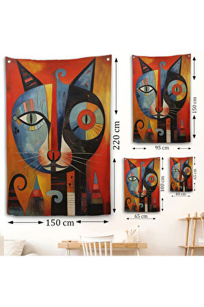Pablo Picasso Tarzı - Soyut Renkli Kedi Duvar Örtüsü-7371