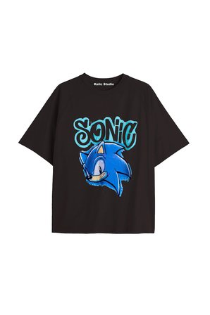 UNİSEX Bay Sonic Desenli Siyah Yazlık T-shirt